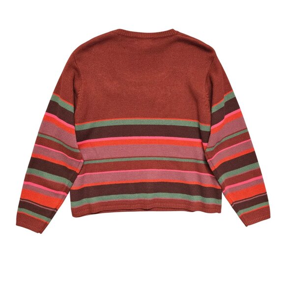 Vintage XL Embroidered Floral Striped Sweater Cozy Artsy Quirky Burgundy - Picture 2 of 7